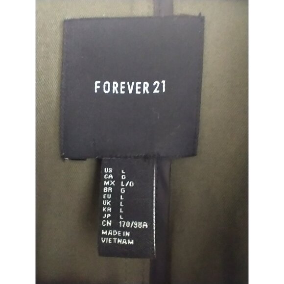 Forever 21 Women's Trench Coat Army Green Mid Length Belt Pockets Cotton - Large - Picture 11 of 12